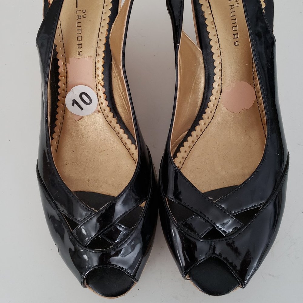 Chinese Laundry Sling Back Cork Wedge Sandal Womens Black Size 10.